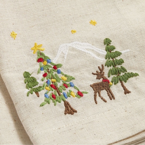 Pottery Barn Christmas in the Country Embroidered Cotton/Linen Napkins -Set of 4 - Picture 3 of 16